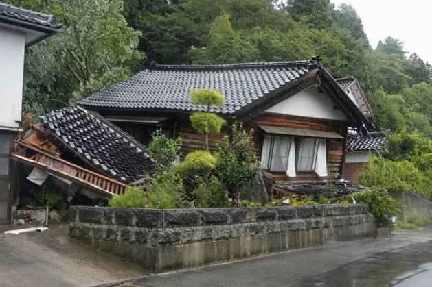Torrential rain in central Japan Photo taken Aug. 27, 2026, shows a collapsed house in Himi in Toyama Prefecture, central Japan, following torrential rain.  A14AA0005626707P