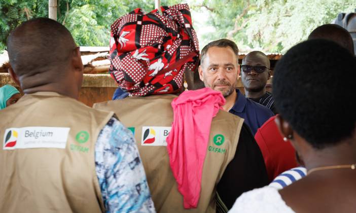 Belgian Foreign Minister Maxime Prevot pictured during a visit to the nutritional care centre of UNICEF in Kaya on the second day of a diplomatic mission of Belgian Foreign Minister in the Sahel region, in Ouagadougou, Burkina Faso.  BENOITxDOPPAGNE 184535024