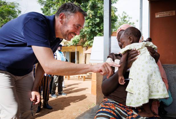 Belgian Foreign Minister Maxime Prevot pictured during a visit to the nutritional care centre of UNICEF in Kaya on the second day of a diplomatic mission of Belgian Foreign Minister in the Sahel region, in Ouagadougou, Burkina Faso.  BENOITxDOPPAGNE 184535074