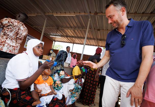 Belgian Foreign Minister Maxime Prevot pictured during a visit to the nutritional care centre of UNICEF in Kaya on the second day of a diplomatic mission of Belgian Foreign Minister in the Sahel region, in Ouagadougou, Burkina Faso.  BENOITxDOPPAGNE 184535167