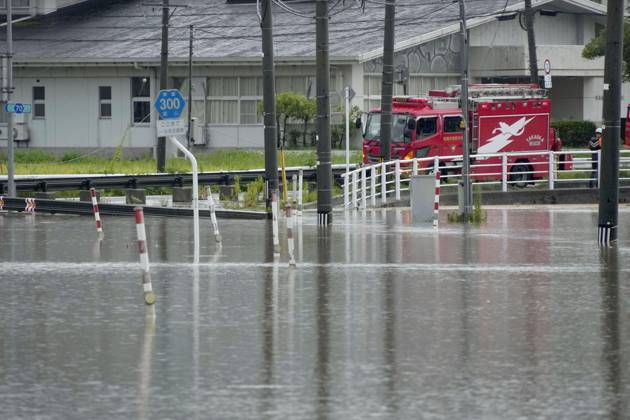Torrential rain in central Japan A submerged road is pictured in Himi in Toyama Prefecture, central Japan, on Aug. 28, 2026, following torrential rain.  A14AA0005626747P