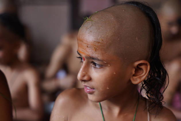 August 28, 2026, Kathmandu, Bagmati, Nepal: On the occasion of Raksha Bandhan and Janai Purnima, observed on the full moon day of the bright fortnight of the Nepali month of Shrawan, young students at Pashupatiâ€⠢s Veda Vidyashram began their religious rituals and fasting early in the morning after taking a bath...On this day, those who wear the sacred thread traditionally change their Janai, also known as Yagyopavit. For this, they shave their heads the previous day and observe a fast by eating only one meal, maintaining purity. Kathmandu Nepal - ZUMAa308 20260828_znp_a308_005 Copyright: xChandraxBahadurxAlex