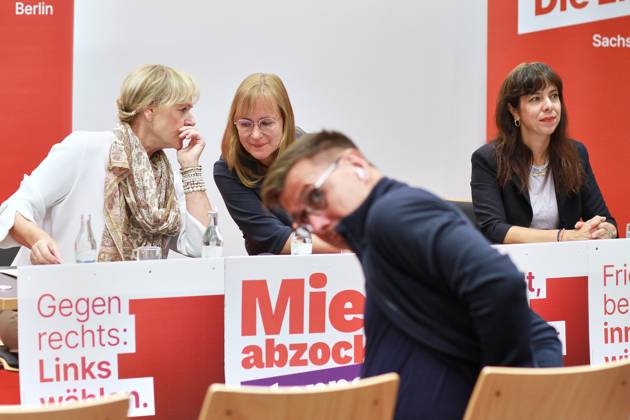 Halle an der Saale, Saxony-Anhalt, Germany, August 28, 2026 MMZ Joint Statement by the leading candidates of the states of Saxony-Anhalt, Mecklenburg-Western Pomerania, and Berlin for The Left, Eva von Angern, Simone Oldenburg, and Elif Eralp—leading candidates for Die Linke in the federal states of Mecklenburg-Western Pomerania, Saxony-Anhalt, and Berlin Copyright: xdtsxNachrichtenagenturx dts_131560