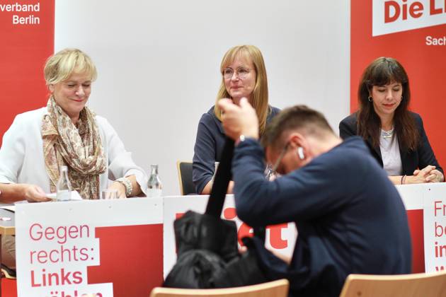 Halle an der Saale, Saxony-Anhalt, Germany, August 28, 2026 MMZ Joint Statement by the leading candidates of the states of Saxony-Anhalt, Mecklenburg-Western Pomerania, and Berlin for The Left, Eva von Angern, Simone Oldenburg, and Elif Eralp—leading candidates for Die Linke in the federal states of Mecklenburg-Western Pomerania, Saxony-Anhalt, and Berlin Copyright: xdtsxNachrichtenagenturx dts_131561