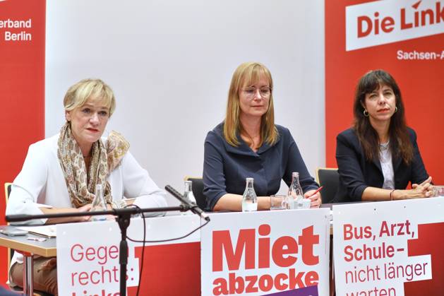 Halle, Saale, Saxony-Anhalt, Germany, August 28, 2026 MMZ Joint Statement by the Leading Female Candidates for Die Linke Leading female candidates for Die Linke in the federal states of Mecklenburg-Western Pomerania, Saxony-Anhalt, and Berlin: Simone Oldenburg, Eva von Angern, and Elif Eralp Copyright: xdtsxNachrichtenagenturx dts_131665