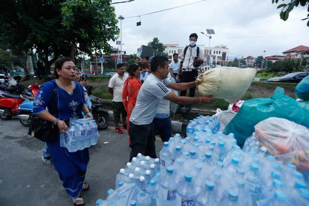 Citizens Collect Relief Supplies For Nuwakot Flood Victims Kathmandu, Nepal -- August 28, 2026: Members of the public collect and organize relief supplies at Maitighar in Kathmandu for families affected by the recent floods in Nuwakot. The community-led initiative, carried out at citizens own expense, aims to provide flood victims with essential food, clothing and other daily necessities amid the disaster. Kathmandu Nepal  Copyright: xSanjitxPariyarx originalFilename: pariyar-notitle260828_np9ao.jpg