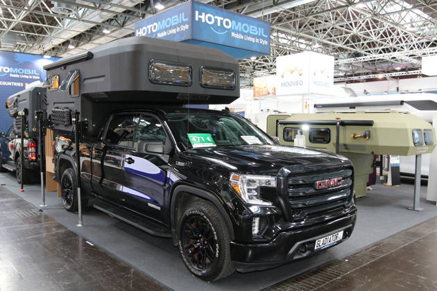 Hotomobil Gladiator XL on a GMC Sierra 1500 Elevation pickup with Duramax turbodiesel engine, Caravan Salon Düsseldorf, August 28–September 6, 2026, Messe Düsseldorf, the world’s leading trade fair for mobile travel, the world’s largest trade fair for motorhomes and travel trailers, camping and caravanning, mobile vacations, Düsseldorf, Germany