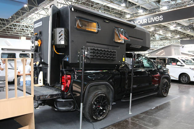 Hotomobil Gladiator XL on a GMC Sierra 1500 Elevation pickup with Duramax turbodiesel engine, Caravan Salon Düsseldorf, August 28–September 6, 2026, Messe Düsseldorf, the world’s leading trade fair for mobile travel, the world’s largest trade fair for motorhomes and travel trailers, camping and caravanning, mobile vacations, Düsseldorf D
