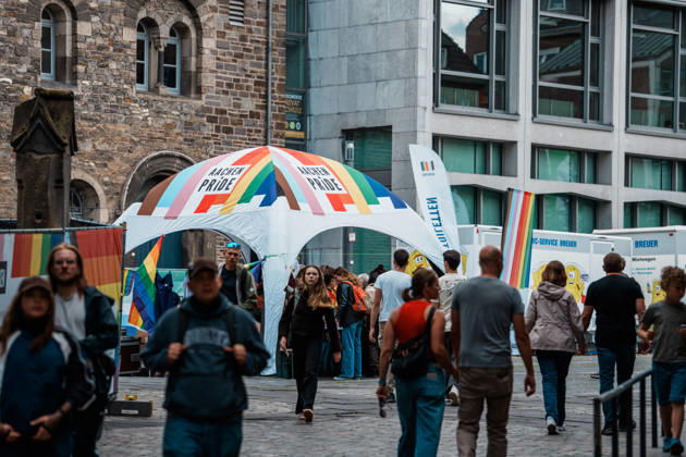 Germany, Aachen CSD, Aachen Pride 2026, Christopher Street Day, Parade, Equality, Anti-queer sentiment, Trans rights, Equal rights, Katschhof, Merch, Rainbow Copyright: xThiemoxRudolphx
