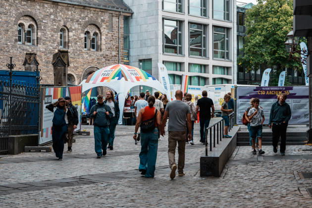 Germany, Aachen CSD, Aachen Pride 2026, Christopher Street Day, Parade, Equality, Anti-queer sentiment, Trans rights, Equal rights, Katschhof, Merch, Rainbow Copyright: xThiemoxRudolphx