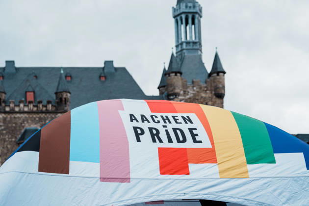 Germany, Aachen CSD, Aachen Pride 2026, Christopher Street Day, parade, equality, anti-queer sentiment, trans rights, equal rights, rainbow in front of City Hall on the Katschhof Copyright: xThiemoxRudolphx