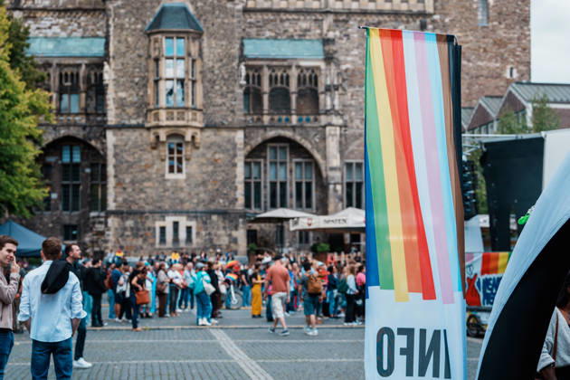 Germany, Aachen CSD, Aachen Pride 2026, Christopher Street Day, parade, equality, anti-queer sentiment, trans rights, equal rights, rainbow in front of City Hall on the Katschhof Copyright: xThiemoxRudolphx