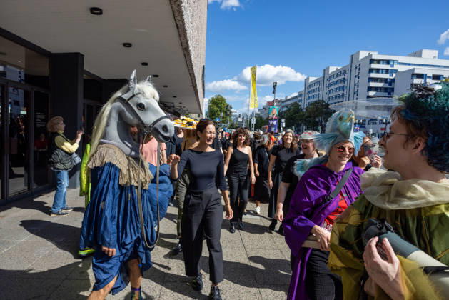 Costume Parade at the Deutsche Oper Berlin, Germany, Berlin, August 29, 2026. With the slogan Unless the People Live Here, the Deutsche Oper Berlin kicked off its new season. Numerous visitors dressed up in costumes from the opera’s wardrobe and, together with a choir, marched through Berlin’s Charlottenburg district in a costume parade.