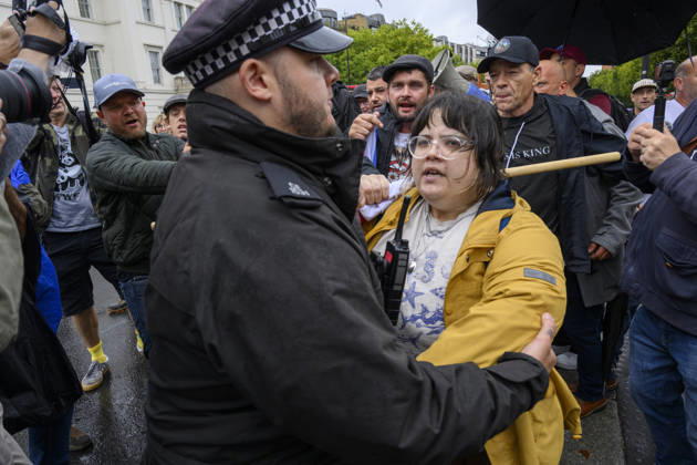 Stand Up To Racism Protest Against UKIP Demonstration LONDON, UNITED KINGDOM - AUGUST 29: Protesters take part in a counter-demonstration organised by Stand Up To Racism group against the anti-Islam demonstration organised by the right wing UK Independence Party (UKIP) in London, United Kingdom on August 29, 2026. Ray Tang Anadolu London United Kingdom. Editorial use only. Please get in touch for any other usage. Copyright: x2026xAnadoluxRayxTangx