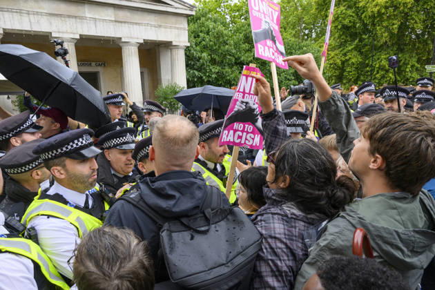 Stand Up To Racism Protest Against UKIP Demonstration LONDON, UNITED KINGDOM - AUGUST 29: Right wing UK Independence Party (UKIP) supporters clash with Stand Up To Racism counter-demonstrators during anti-Islam demonstration in London, United Kingdom on August 29, 2026. Ray Tang Anadolu London United Kingdom. Editorial use only. Please get in touch for any other usage. Copyright: x2026xAnadoluxRayxTangx