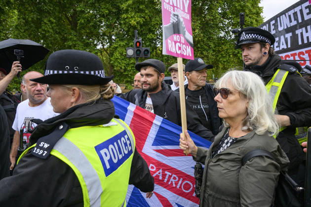 Stand Up To Racism Protest Against UKIP Demonstration LONDON, UNITED KINGDOM - AUGUST 29: Right wing UK Independence Party (UKIP) supporters clash with Stand Up To Racism counter-demonstrators during anti-Islam demonstration in London, United Kingdom on August 29, 2026. Ray Tang Anadolu London United Kingdom. Editorial use only. Please get in touch for any other usage. Copyright: x2026xAnadoluxRayxTangx