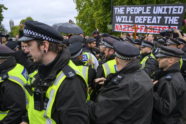 Stand Up To Racism Protest Against UKIP Demonstration LONDON, UNITED KINGDOM - AUGUST 29: Right wing UK Independence Party (UKIP) supporters clash with Stand Up To Racism counter-demonstrators during anti-Islam demonstration in London, United Kingdom on August 29, 2026. Ray Tang Anadolu London United Kingdom. Editorial use only. Please get in touch for any other usage. Copyright: x2026xAnadoluxRayxTangx
