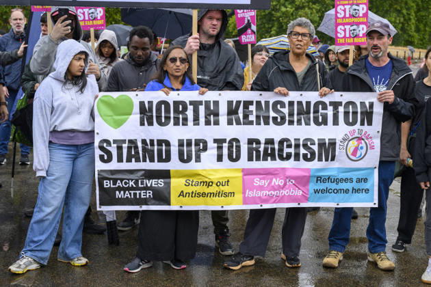 Stand Up To Racism Protest Against UKIP Demonstration LONDON, UNITED KINGDOM - AUGUST 29: Protesters take part in a counter-demonstration organised by Stand Up To Racism group against the anti-Islam demonstration organised by the right wing UK Independence Party (UKIP) in London, United Kingdom on August 29, 2026. Ray Tang Anadolu London United Kingdom. Editorial use only. Please get in touch for any other usage. Copyright: x2026xAnadoluxRayxTangx
