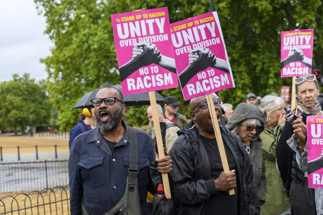 Stand Up To Racism Protest Against UKIP Demonstration LONDON, UNITED KINGDOM - AUGUST 29: Protesters take part in a counter-demonstration organised by Stand Up To Racism group against the anti-Islam demonstration organised by the right wing UK Independence Party (UKIP) in London, United Kingdom on August 29, 2026. Ray Tang Anadolu London United Kingdom. Editorial use only. Please get in touch for any other usage. Copyright: x2026xAnadoluxRayxTangx
