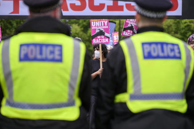 Stand Up To Racism Protest Against UKIP Demonstration LONDON, UNITED KINGDOM - AUGUST 29: Protesters take part in a counter-demonstration organised by Stand Up To Racism group against the anti-Islam demonstration organised by the right wing UK Independence Party (UKIP) in London, United Kingdom on August 29, 2026. Ray Tang Anadolu London United Kingdom. Editorial use only. Please get in touch for any other usage. Copyright: x2026xAnadoluxRayxTangx