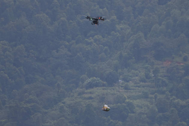 August 30, 2026, Nuwakot, Nepal: A drone carrying food and essential supplies flies over flood-affected areas as rescue and relief efforts continue following devastating flash floods and mudslides at Devighat in Bidur Municipality, Nuwakot district. The disaster, triggered by a glacial collapse and massive debris flow upstream, devastated communities along the Trishuli River, leaving hundreds dead and many others missing. Nuwakot Nepal - ZUMAs197 20260830_aaa_s197_003 Copyright: xSkandaxGautamx
