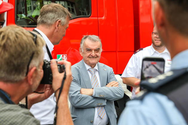 North Rhine-Westphalia Day 2026: Celebrations marking the state’s 80th anniversary in Münster. Herbert Reul (CDU), Minister of the Interior of North Rhine-Westphalia, visits the emergency services exhibition on Schlossplatz in Münster, North Rhine-Westphalia, DEU, Germany, August 29, 2026