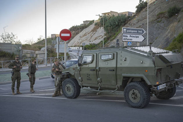 Peaceful demonstration organized by neighborhood associations in Ceuta. Military personnel patrol the streets of Ceuta on August 29, 2026, in Ceuta, Spain. The demonstration, which was distinctly peaceful in nature, was organized by several neighborhood associations under the slogan Ceuta United, Ceuta at Peace. Another march planned for tonight has ultimately been canceled by its organizers to prevent people who incite violence from joining them, after they were alerted to the possible arrival of extremist groups. AUGUST 29, 2026 Ceuta, Spain Copyright: xMarcosxMorenox 7737686