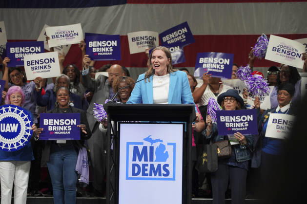 MI Democratic Party holds nominating convention LANSING, MICHIGAN, USA - AUGUST 29: Jocelyn Benson, Democratic nominee for Michgan Governors race, speaks at the Michgan Democratic Nominating Convention in Lansing MI, on August 29th, 2026. Katie McTiernan Anadolu Michigan United States. Editorial use only. Please get in touch for any other usage.  Copyright: x2026xAnadoluxKatiexMcTiernanx