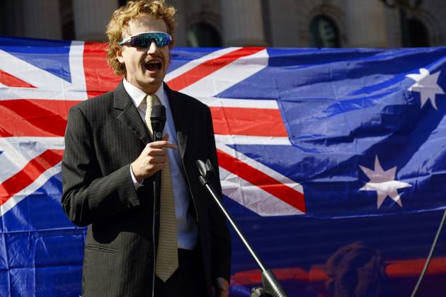 August 30, 2026, Melbourne, Victoria State, Australia: A far-right activist addresses the crowd during a far right March for Australia anti-immigration rally..Hundreds of supporters of the far-right group March for Australia marched through MelbourneÃ¢â‚¬â ¢s CBD as part of a demonstration focused on freedom of speech and political expression, while counter-protesters gathered separately to oppose the march and its political messages. March for Australia organisers called for the repeal of laws they say restrict political communication, an end to government censorship and constitutional protection for freedom of speech. Melbourne Australia - ZUMAs197 20260830_aaa_s197_025 Copyright: xYexMyoxKhantx