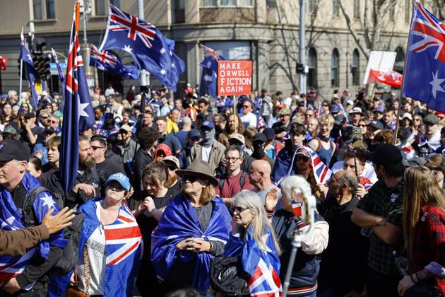 August 30, 2026, Melbourne, Victoria State, Australia: Flags and banners fill MelbourneÃ¢â‚¬â ¢s streets as far-right activists march through the CBD..Hundreds of supporters of the far-right group March for Australia marched through MelbourneÃ¢â‚¬â ¢s CBD as part of a demonstration focused on freedom of speech and political expression, while counter-protesters gathered separately to oppose the march and its political messages. March for Australia organisers called for the repeal of laws they say restrict political communication, an end to government censorship and constitutional protection for freedom of speech. Melbourne Australia - ZUMAs197 20260830_aaa_s197_048 Copyright: xYexMyoxKhantx