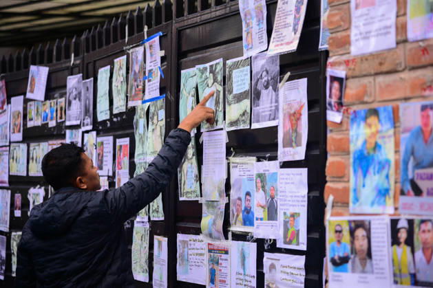 Floods in Nepal: Relatives search for missing loved ones after deadly floods in Nepal KATHMANDU, NEPAL - AUGUST 30: Relatives search for information about missing family members at Tribhuvan University Teaching Hospital in Kathmandu, Nepal, on August 30, 2026, four days after devastating flash floods struck areas near the Nepal-China border. Families check photographs and missing-person notices posted on walls, examine lists of survivors and the dead, and show images of their loved ones on mobile phones as they seek information about those still unaccounted for. Some relatives are seen breaking down in tears as search, rescue and identification efforts continue. The floods swept through Rasuwa and Nuwakot districts, destroying homes and bur  Copyright: x2026xAnadoluxSafalxPrakashxShresthax