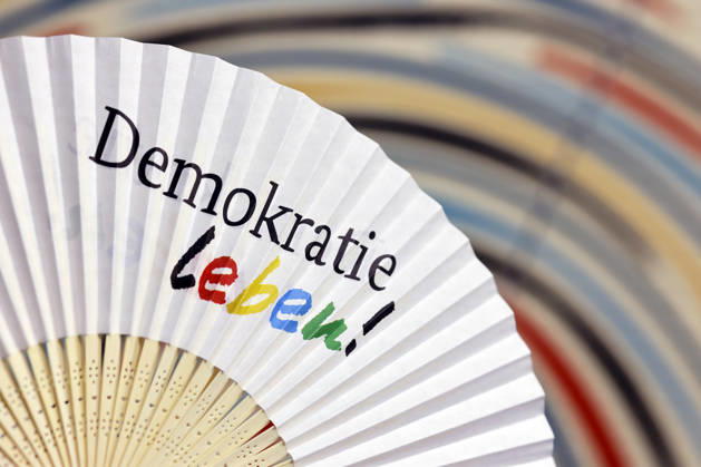 A fan on display at the Demokratie Leben organization s booth at Gamescom 26, the world s largest video game trade show, at Koelnmesse. Featured image, stock photo. Cologne, August 30, 2026. North Rhine-Westphalia, Germany Copyright: xChristophxHardtx