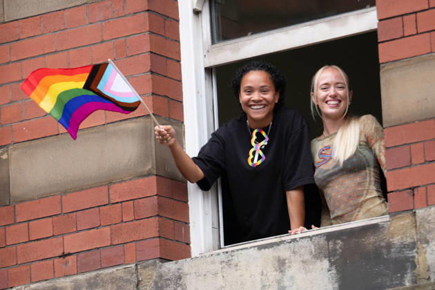 August 29, 2026, Manchester, United Kingdom: Spectators keep dry and watched from windows along the route during the pride parade. Revelers refused to let a heavy downpour dampen their spirits as the annual parade makes its way through the city centre. Despite the torrential rain, the LGBTQ+ community and supporters partied anyway, filling the streets with vibrant colour, music, and joy. The festival has been officially renamed Manchester Village Pride this year, marking a new community-led chapter after the voluntary liquidation and financial collapse of the former organizing company last autumn. Taking part in the celebrations, the newly elected Mayor of Greater Manchester, Bev Craig, actively engaged with parade participants and cheering - ZUMAs197 20260829_aaa_s197_377 Copyright: xGaryxRobertsx