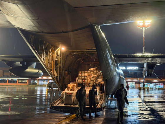 RECORD DATE NOT STATED Fourth IAF C-130 flight with 11-tonne assistance arrives at Kathmandu Kathmandu Nepal , Aug 30 (ANI): 11 tonnes of relief supplies, including equipment, blankets, sleeping bags, tarpaulin, plastic sheets and hygiene kits, a team of Forensics experts for DNA analysis and forensic equipment, being taken in the 4th IAF C-130 flight arrives at the airport, in Kathmandu on Sunday. (@DrSJaishankar X ANI Photo) Kathmandu Nepal India Copyright: xANIx ANI_20260830031