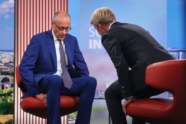 Berlin, Germany, August 30, 2026: ARD Capital Studio Summer Interview with Chancellor Friedrich Merz (CDU) and Markus Preiß during the interview in the studio Copyright: xdtsxNachrichtenagenturx dts_131779