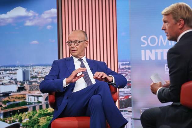 Berlin, Germany, August 30, 2026—ARD Capital Studio Summer Interview: Chancellor Friedrich Merz (CDU) and Markus Preiß during the interview in the studio Copyright: xdtsxNachrichtenagenturx dts_131782