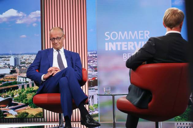 Berlin, Germany, August 30, 2026 ARD Capital Studio Summer Interview: Chancellor Friedrich Merz (CDU) and Markus Preiß during the interview in the studio Copyright: xdtsxNachrichtenagenturx dts_131786