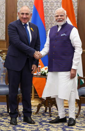 Indian Prime Minister Modi meets Armenian counterpart Nikol Pashinyan on sidelines of SCO Summit BISHKEK, KYRGYZSTAN - AUGUST 31: (----EDITORIAL USE ONLY MANDATORY CREDIT - PRESS INFORMATION BUREAU OF INDIA HANDOUT - NO MARKETING NO ADVERTISING CAMPAIGNS - DISTRIBUTED AS A SERVICE TO CLIENTS----) Indian Prime Minister Narendra Modi (L) holds a bilateral meeting with Armenian Prime Minister Nikol Pashinyan (R) on the sidelines of the Shanghai Cooperation Organization (SCO) Summit in Bishkek, Kyrgyzstan, on August 31, 2026. Press Information Bureau (PIB) of India Handout Anadolu Bishkek Kyrgyzstan. Editorial use only. Please get in touch for any other usage.  Copyright: x2026xAnadoluxPressxInformationxBureaux(PIB)xofxIndia Handoutx
