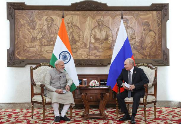 Kyrgyzstan Putin SCO Summit 9231804 31.08.2026 Indian Prime Minister Narendra Modi and Russian President Vladimir Putin attend a meeting on the sidelines of the Shanghai Cooperation Organization (SCO) summit in Bishkek, Kyrgyzstan. Petr Kovalev Sputnik Bishkek Kyrgyzstan  Copyright: xPetrxKovalevx