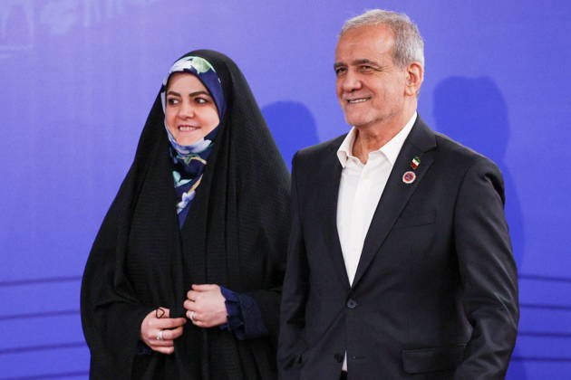 KYRGYZSTAN, BISHKEK - AUGUST 31, 2026: Masoud Pezeshkian, President of Iran, and his daughter Zahra pose during a ceremony to open the 2026 World Nomad Games at Bishkek Arena. Vyacheslav Prokofyev Russian Presidential Press and Information Office TASS  96909999