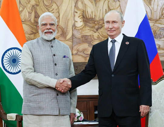 RECORD DATE NOT STATED Bilateral Talks Between PM Modi & President Vladimir Putin Bishkek Kyrgyzstan , Aug 31 (ANI): Prime Minister Narendra Modi and Russian President Vladimir Putin exchange a handshake ahead of their bilateral talks on the sidelines of the Shanghai Cooperation Organization (SCO) summit, in Bishkek on Monday. (@narendramodi X ANI Photo) Bishkek Kyrgyzstan Copyright: xANIx ANI_20260831440