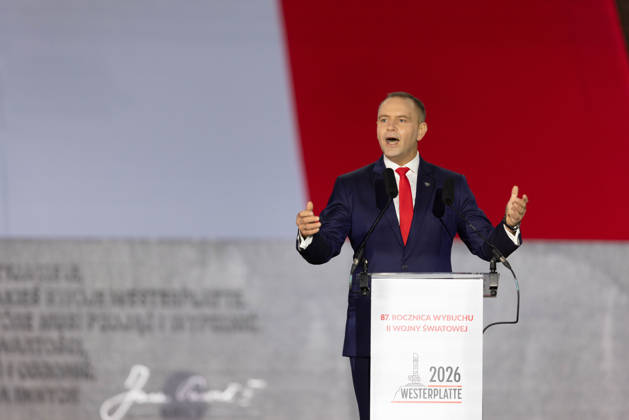 September 1, 2026, Gdansk, Poland: Polish President Karol Nawrocki delivers a speech during a ceremony marking the 87th anniversary of the outbreak of World War II at Westerplatte. The ceremony commemorates the beginning of the German invasion of Poland on September 1 1939 Gdansk Poland  - ZUMAl194 20260901_zip_l194_003 Copyright: xMarekxLadzinskix