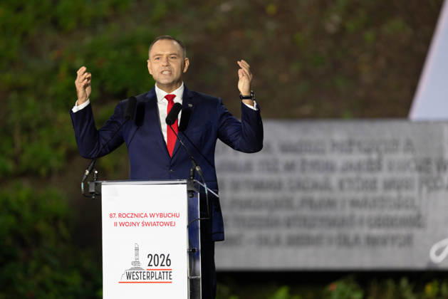 September 1, 2026, Gdansk, Poland: Polish President Karol Nawrocki addresses attendees during a ceremony commemorating the 87th anniversary of the outbreak of World War II at Westerplatte on September 1 2026. The annual ceremony marks the anniversary of the German attack on Poland in 1939 Gdansk Poland  - ZUMAl194 20260901_zip_l194_005 Copyright: xMarekxLadzinskix