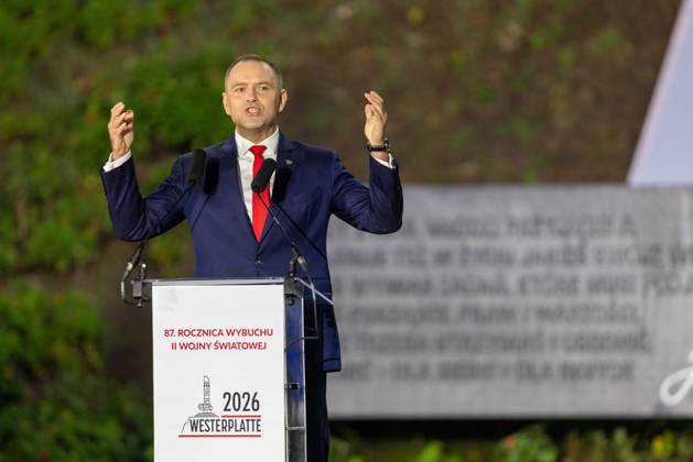 September 1, 2026, Gdansk, Poland: Polish President Karol Nawrocki speaks during a ceremony marking the 87th anniversary of the outbreak of World War II at Westerplatte on September 1 2026. The ceremony is held at the site where Polish forces resisted the German attack at the beginning of World War II Gdansk Poland  - ZUMAl194 20260901_zip_l194_021 Copyright: xMarekxLadzinskix