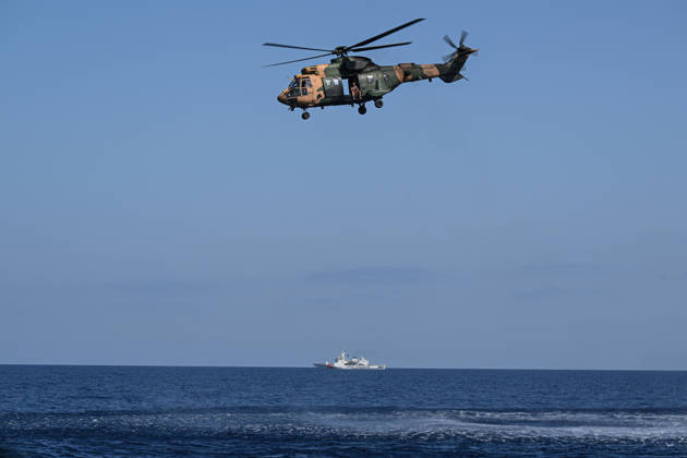 Search and rescue continues for 18 missing after passenger vessel capsizes off Kyrenia KYRENIA, TRNC - SEPTEMBER 1: A Turkish military helicopter takes part in ongoing search and rescue operations by sea and air for 18 people who went missing after a passenger vessel capsized off the coast of Kyrenia in the Turkish Republic of Northern Cyprus (TRNC) on September 1, 2026. Search and rescue efforts continue without interruption to locate the missing people. Harun Ozalp Anadolu Kyrenia Cyprus. Editorial use only. Please get in touch for any other usage.  Copyright: x2026xAnadoluxHarunxOzalpx