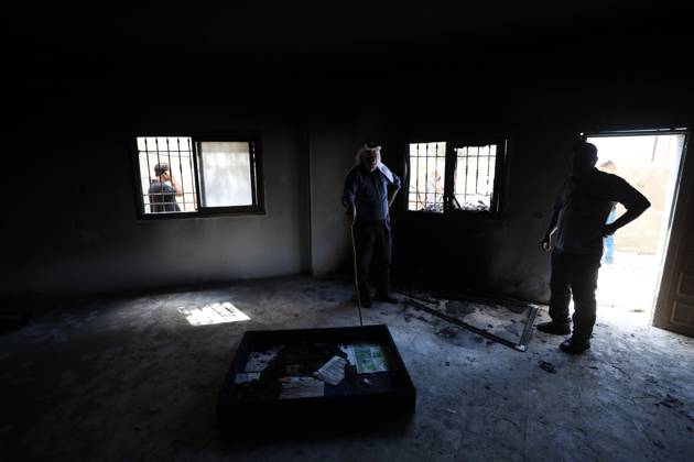 September 1, 2026, Bazariya, Palestine, State of: BAZARIYA, WEST BANK, PALESTINE, SEPTEMBER 1, 2026: Palestinians inspect fire damage and anti-Arab slogans written in Hebrew on the Imad al-Din Zenki Mosque in Bazariya village, north of Nablus in the occupied West Bank. Bazariya Palestine, State of  - ZUMAq101 20260901_zna_q101_046 Copyright: xNedalxShtiehx