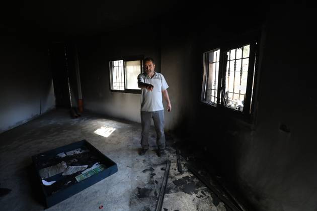 September 1, 2026, Bazariya, Palestine, State of: BAZARIYA, WEST BANK, PALESTINE, SEPTEMBER 1, 2026: Palestinians inspect fire damage and anti-Arab slogans written in Hebrew on the Imad al-Din Zenki Mosque in Bazariya village, north of Nablus in the occupied West Bank. Bazariya Palestine, State of - ZUMAq101 20260901_zna_q101_045 Copyright: xNedalxShtiehx