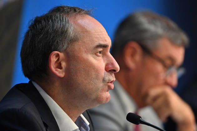 From left: Hubert AIWANGER, Independent Voters; Bavarian Minister of Economic Affairs; Markus SOEDER, Minister-President of Bavaria and CSU Chairman; press conference of the Bavarian State Government following the cabinet meeting on September 1, 2026, at the Prinz Carl Palais in Munich
