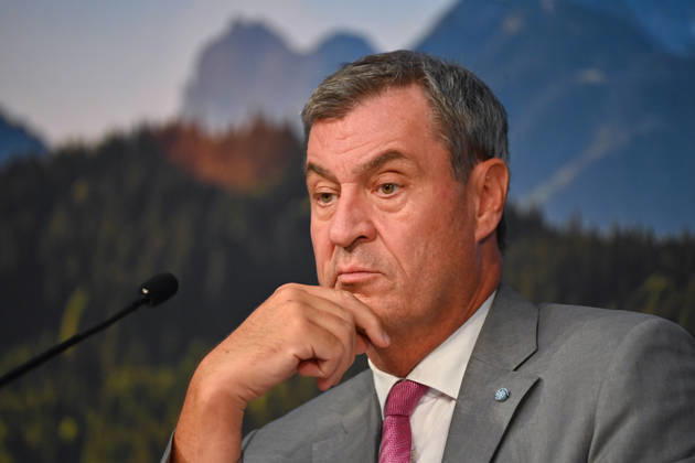 Markus SOEDER, Minister-President of Bavaria and CSU Chairman, gesturing, skeptical, pensive, single frame, cropped close-up, portrait,Portrait: Press conference of the Bavarian State Government following the cabinet meeting on September 1, 2026, at the Prinz Carl Palais in Munich