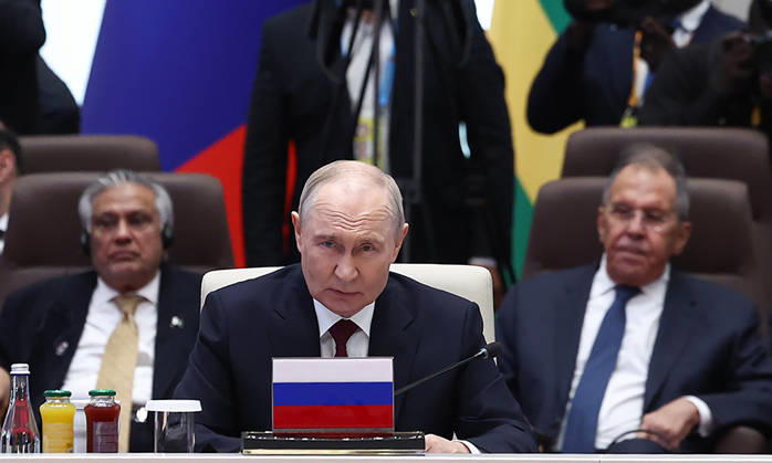 Russia s President Vladimir Putin gives a speech at a SCO+ format meeting of the Shanghai Cooperation Organisation (SCO) summit in Bishkek, Kyrgyzstan on Tuesday on September 1, 2026. photo by Iranian Presidency  KER2029090119 IranianxPresidency